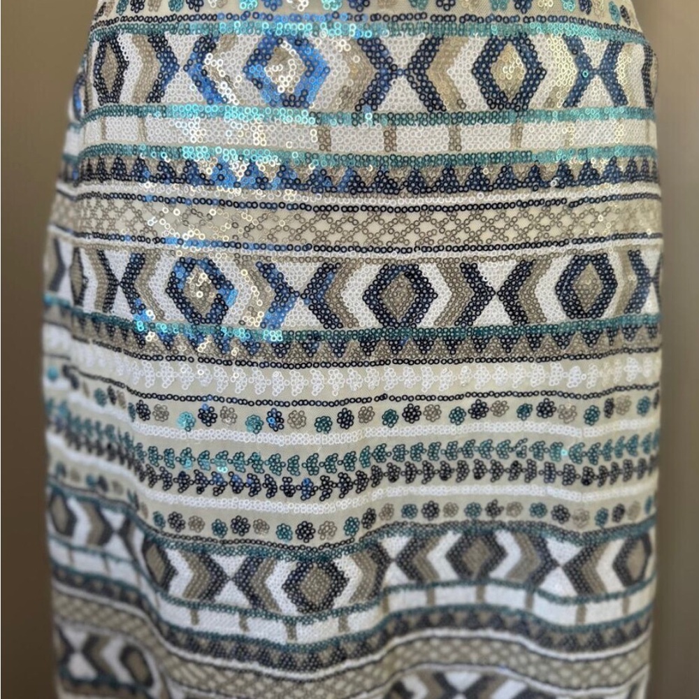 Sequin Patterned Aztec beaded pencil skirt church bridal shower party new zigzag